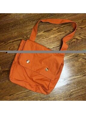 Vintage Orange Canvas Messenger Bag Crossbody Slouchy Flap Travel School Utility